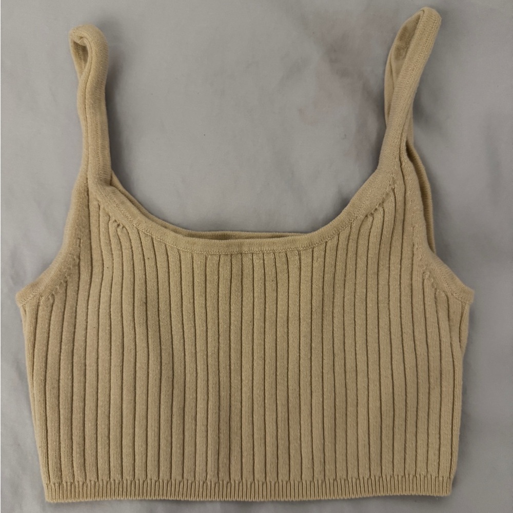Aritzia Wilfred Cream White Ribbed Knit Tank Top